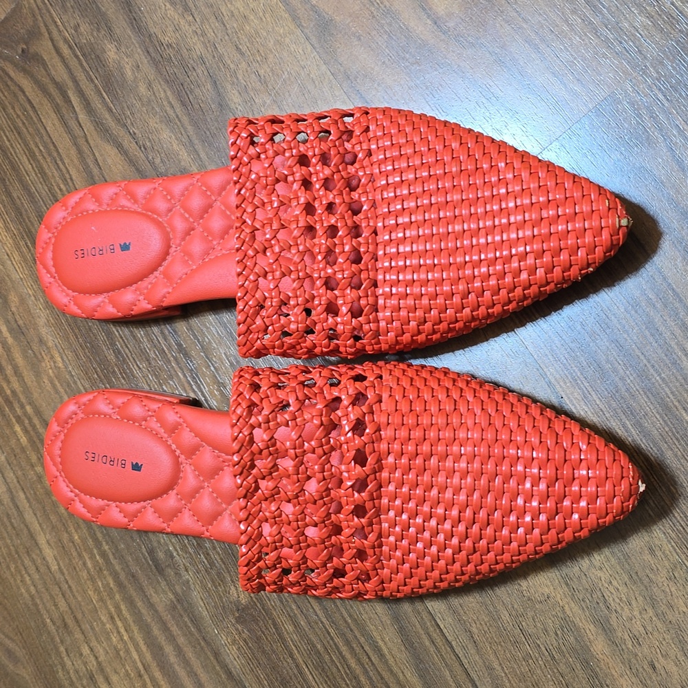 Birdies Red Woven Pointed Slip-On Mules